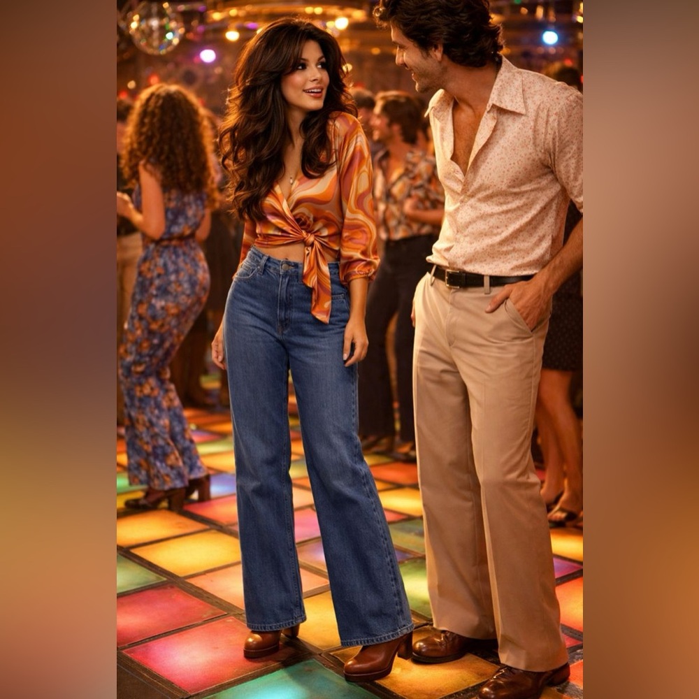 *70s BOHO RETRO SOFT Peace Love World Wide-Leg Flared Jeans